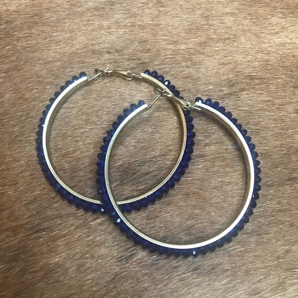 Blue Beaded Hoops